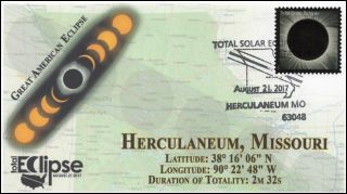 17 - 201,  2017,  Total Solar Eclipse,  Herculaneum Mo,  Event Cover,  Pictorial Cancel