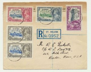 St Helena 1935 Silver Jubilee Set,  Extra 2d On Cover Reg.  To Usa (see Below)