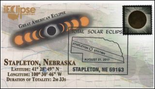 17 - 250,  2017,  Total Solar Eclipse,  Stapleton Ne,  Event Cover,  Pictorial Cancel,