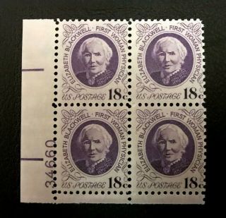 Us Stamps Plate Blocks 1399 1973 - Elizabeth Blackwell Mnh Og Plate Block Of 4