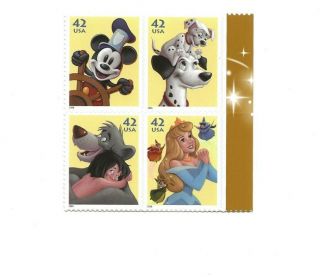 Scott 4342 - 4345.  Art Of Disney - Imagination.  Block Of 4 - 42 Cent Us Postage Stamps