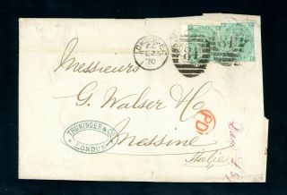 2s Rate Cover London To Italy (2 X 1s Green Plate 4) (au656)
