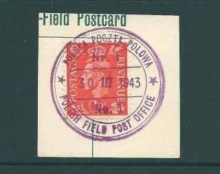 Poland 1943 Ww2 Piece: Polish Field Post Office On Gb Stamp
