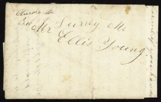 1850 Us Stampless Folded Letter W/aurora Me Script Postmark To Surry,  Maine