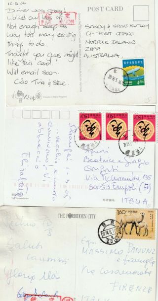 Cina Repubblic 2 Postcard To Italy,  1 Postcard To Australia