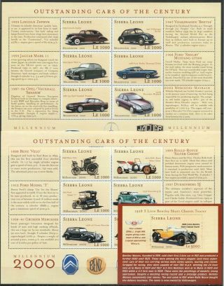 T845 Sierra Leone Outstanding Cars Of The Century Millennium 2000 2sh,  Bl Mnh
