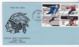 Winter Olympics 1980 1795 - 98 Block Us First Day Cover 1980 Madison County Club