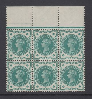 Block Of 6 Gb Qv 1/2d Blue - Green Sg213 Never Hinged Stamps - Control Rule