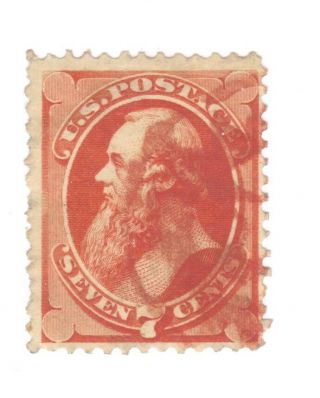 Scott 160.  Early Us Stamp.  7c Stanton.  Red Fancy Cancel.  1873