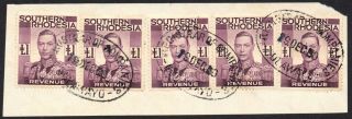 Southern Rhodesia Revenue 1937 £1 Purple,  Kgvi,  Barefoot 21,  X5 On Piece
