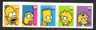 2009 Mnh/sa Strip Of 5 Sc 4399 - 4403 44 - Cent Below Face The Simpsons