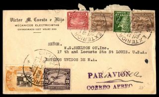 Ecuador Guayaquil Taller Electro Mecanico January 5 1935 Air Mail Ad Cover To St