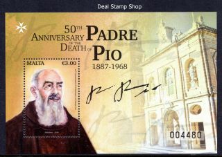 Malta 2018 Miniature Sheet 50th Anniversary Of Death Of Padre Pio Unmounted