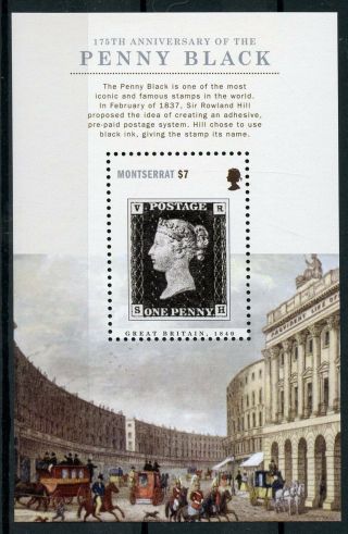 Montserrat 2015 Mnh Penny Black 175th Anniv Rowland Hill 1v S/s Stamps On Stamps