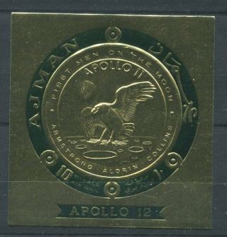 Od 2332.  Ajman.  Space.  Apollo 12.  Apollo 11.  Gold.  Imperf.  Mnh.