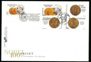 Sweden 2001 Cachet Fdc Centenary Of The Nobel Prize.  Joint Issue With The Usa.