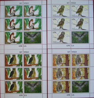 Tajikistan 2019 Owls 4 M/s With Labels Perforated Mnh