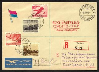 Liechtenstein 198,  200,  C19 & C22 (scv$32.  50) On Cover To Usa,  1946
