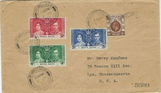 Hong Kong 1937 Registered Airmail Cover To Usa With Coronation Set