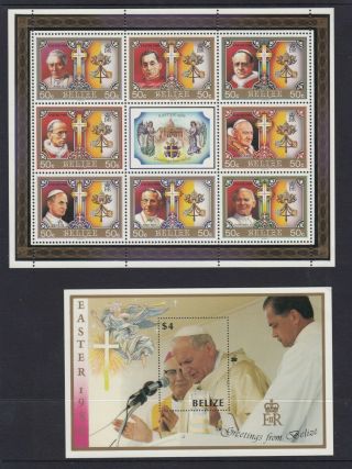 Belize 1986 Popes Set Of 8,  Miniature Sheet,  Never Hinged