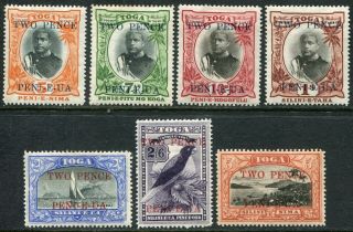Tonga 1923 Surcharges 2d/5d - 2d/5s Sg 64 - 70 Hinged (cat.  £160)
