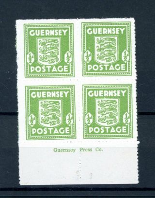 Guernsey 1/2d Arms 1941/44 Imprint Block.  Unmounted (b649)