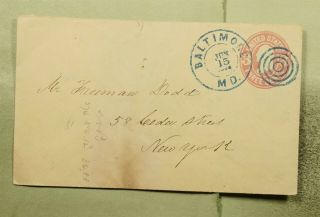 Dr Who 1862 Baltimore Md Fancy Cancel Blue Stationery To Ny E67457