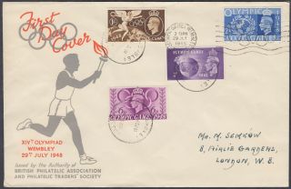 1948 Olympic Games Illustrated Fdc; Olympic Wembley Slogan,  Wembley Cds