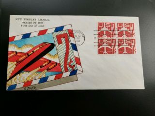 C66 1960 7c Block Airmail Us Fdc Dyer Hand Painted Cachet