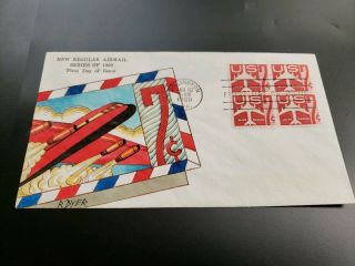 C66 1960 7c BLOCK Airmail US FDC DYER Hand Painted Cachet 2