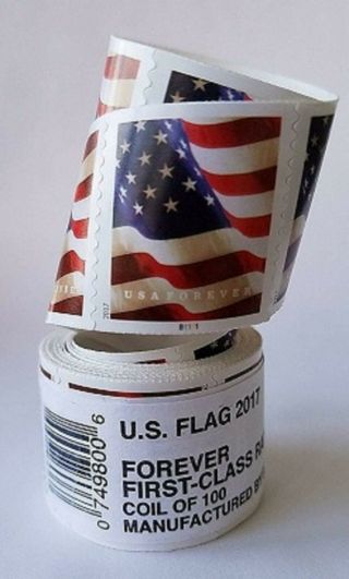100 (1 Roll Of 100) Usps Forever Stamps Us Flag Coil