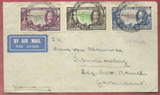 Southern Rhodesia 1935 Airmail Cover Silver Jubilee 2d,  3d,  6d Sg 32 - 4 Salisbury