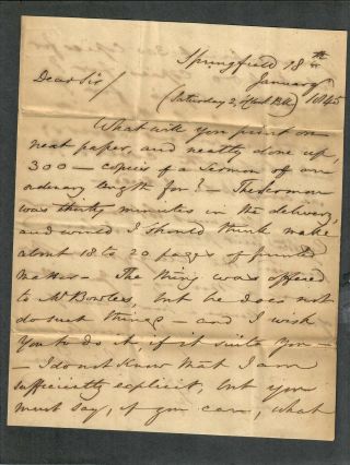 US Stampless Cover Springfield Mass To Hartford Jan 18 1845 Letter 2