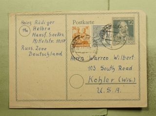 Dr Who 1947 Germany Helbra Uprated Postal Card To Usa E44272