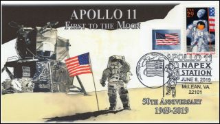 19 - 125,  2019,  Apollo 11 Moon Landing,  Pictorial Postmark,  Napex,  Flag Plant,  Eve