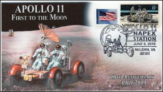 19 - 124,  2019,  Apollo 11 Moon Landing,  Pictorial Postmark,  Napex,  Moon Buggy,  Eve