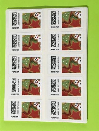 Usps Book Of 10 Forever Stamps Face Value $5.  50 Christmas Cookies
