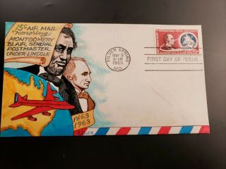 C66 1963 Statue Of Liberty Airmail Us Fdc Dyer Hand Painted Cachet