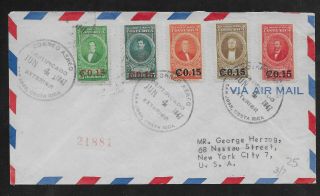 L3206 Costa Rica Air Mail Registered Cover To York Usa 1947