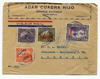 Nicaragua 1936 Overprints / Revalued Stamps - Airmail Cover To Germany -