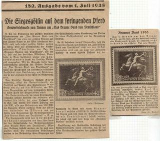 1938 German Newspaper Cuttings Promoting Brown Ribbon Horse Race Stamp Issue