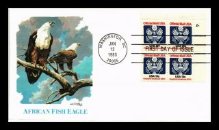 Us Cover Official Mail 13c Fdc Plate Block African Fish Eagle Fleetwood Cachet