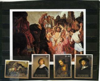 St.  Vincent 2003 Paintings By Rembrandt Set Of 4 Stamps & S/s Mnh