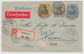 Germany - Greece 1909 Postal Stationery To Crete,  Canea,  Candia,  Stuttgart Cancels