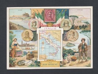 Italy 1890s Stamp Design Au Bon Marche Paris Advertising Victorian Trading Card