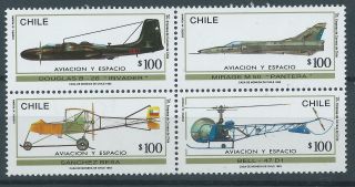 Chile 1993 Aviation Space Aircraft Airplane Helicopter Mnh Block Of 4