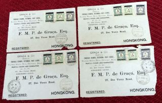 Four 1910 Macau To Hong Kong China Covers With Postmarked Stamps
