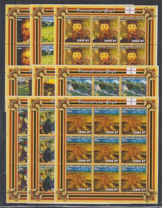 E301.  9x Mozambique - Mnh - 2001 - Painting - Vincent Van Gogh - Full Sheet