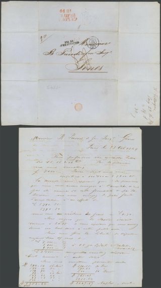 France 1849 - Stampless Cover Paris To Genova Italy S30