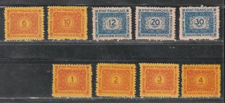 1943 French Colony Stamps,  Indo China,  Postage Due Full Set Mh,  Sc J74 - 82